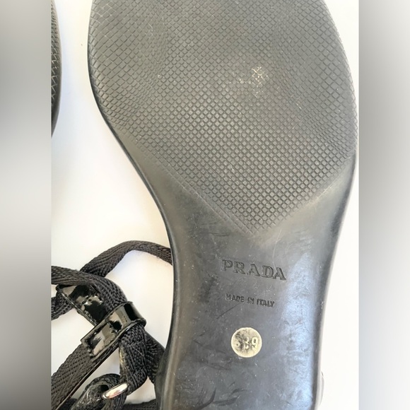 Prada Sport Y2K Black Leather Nylon Logo T-strap Kitten Low Heel Sandals EU 39 - Picture 5 of 11